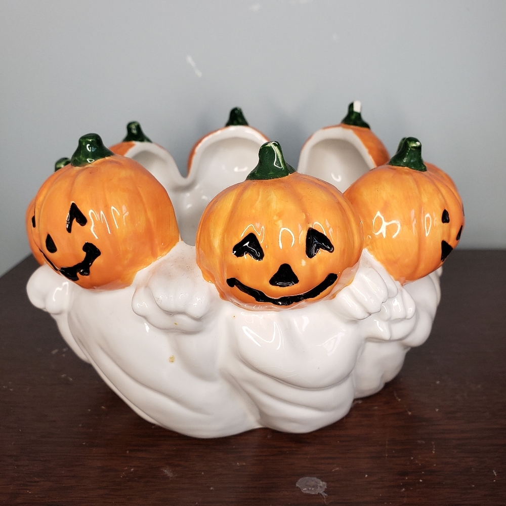  Vintage Jack olantern ghost candy dish ceramic bowl halloween decor